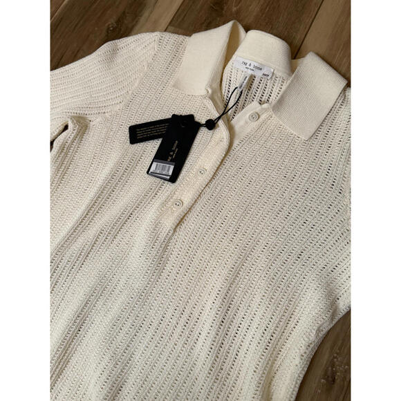 NWT! rag & bone Vivi Open Stitch Polo Cream Size XS - Picture 3 of 7
